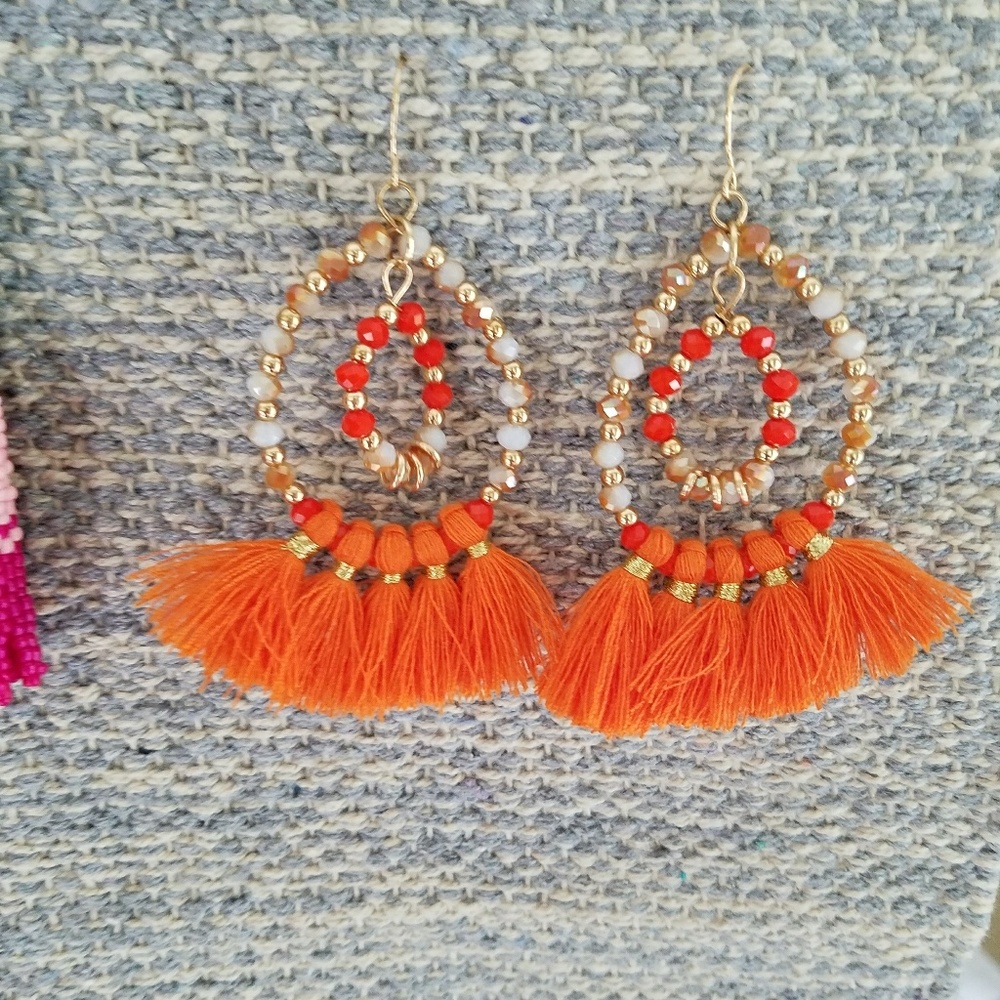 Bohemian Style Beaded Tassel Earrings - Picture 3 of 6